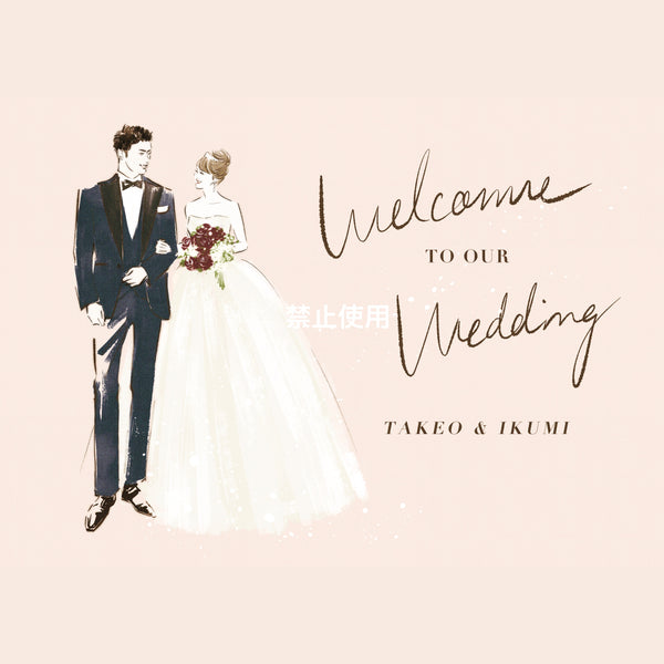 Welcome Sign for a Beautiful Bride in Her Airy Princess Gown and Groom
